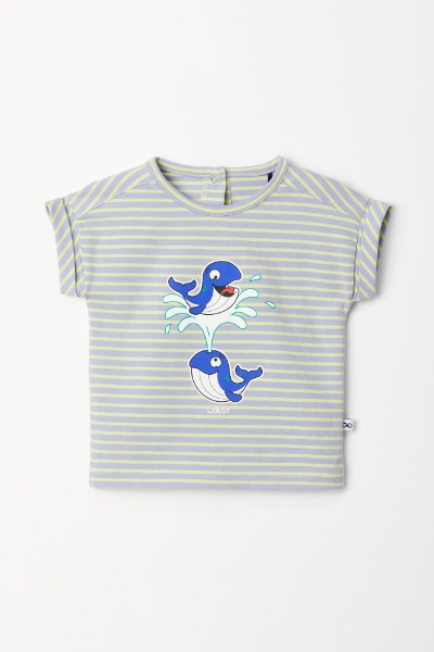 Resim Pamuklu Kız Bebek Pijama-Pzg - 916-Balina Temalı Çizgili Mavi