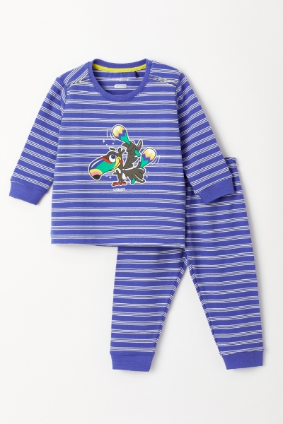 Resim Pamuklu Erkek Bebek Pijama-Plc - 915-Tukan Temalı Çizgili Ekru