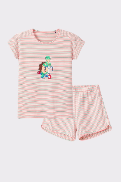 Kadın Pijama-Pzg - 917-Kaplumbağa Temalı Çizgili Pembe