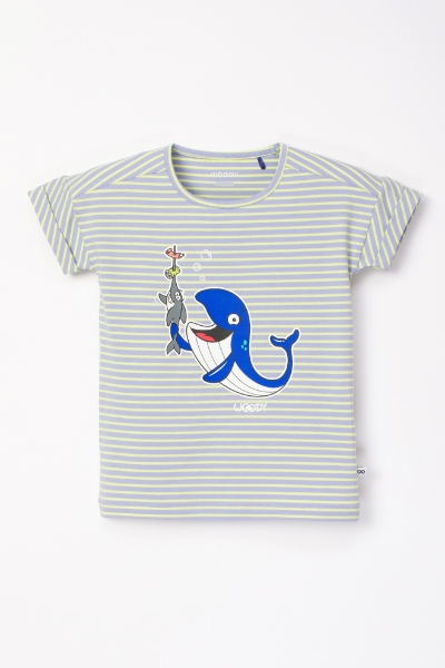 Resim 2-8 Yaş Kız Çocuk Pijama-Pzg - 916-Balina Temalı Çizgili Mavi