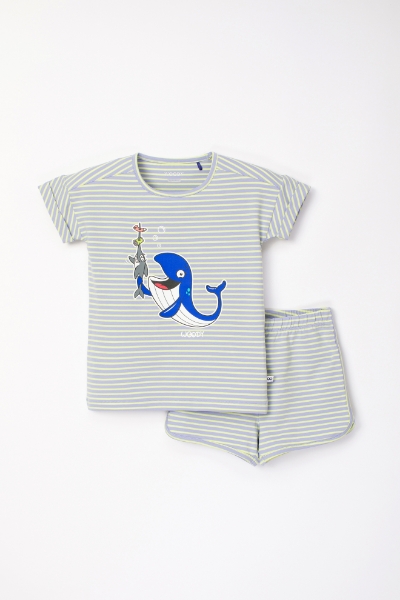 Resim 10-16 Yaş Kız Çocuk Pijama-Pzg - 916-Balina Temalı Çizgili Mavi