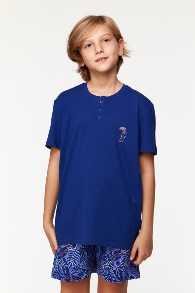 Resim 10-16 Yaş Erkek Çocuk Pijama-Qpb - 848-Tukan Temalı Lacivert