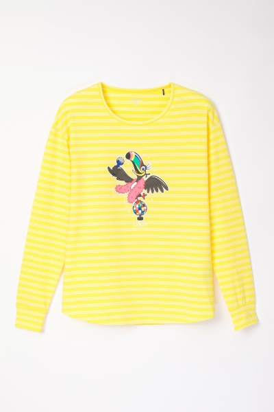 Resim Kadın Pijama-Pzb - 918-Tukan Temalı Çizgili Sarı