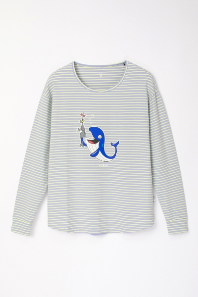 Resim Kadın Pijama-Pzb - 916-Balina Temalı Çizgili Mavi