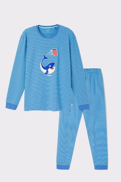 Resim Erkek Pijama-Plc - 913-Balina Temalı Çizgili Mavi
