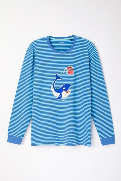 Resim Erkek Pijama-Plc - 913-Balina Temalı Çizgili Mavi