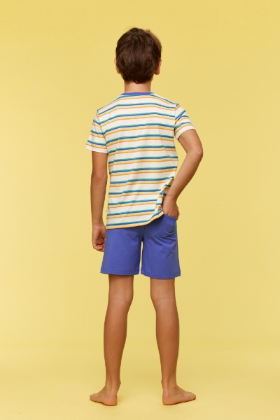 Resim 10-16 Yaş Erkek Çocuk Pijama-Pss - 908-Tukan Temalı Çizgili Mavi