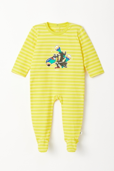 Resim Bebek Tulumu-Rbz - 918-Tukan Temalı Çizgili Sarı