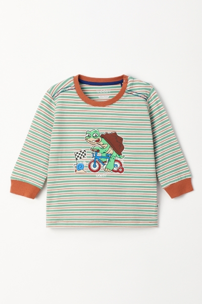 Resim Pamuklu Erkek Bebek Pijama-Plc - 914-Kaplumbağa Temalı Çizgili Turuncu