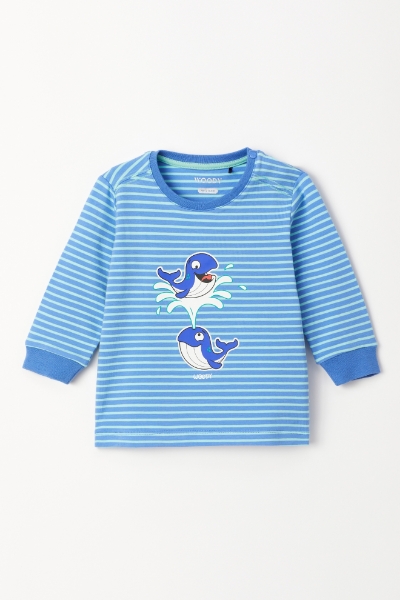 Resim Pamuklu Erkek Bebek Pijama-Plc - 913-Balina Temalı Çizgili Mavi