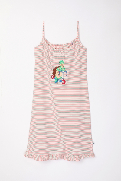 Resim Kadın Gecelik-Dzb - 917-Kaplumbağa Temalı Çizgili Pembe