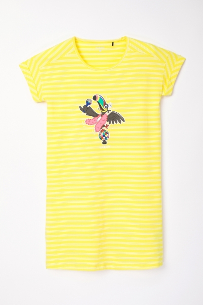 Resim Kadın Gecelik-Dza - 918-Tukan Temalı Çizgili Sarı