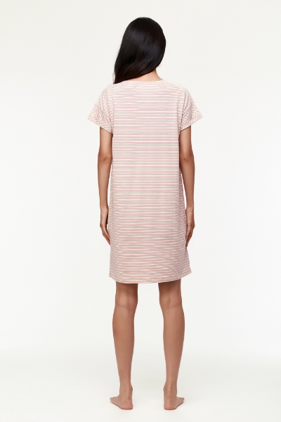 Resim Kadın Gecelik-Dza - 917-Kaplumbağa Temalı Çizgili Pembe