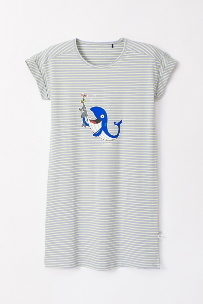 Resim Kadın Gecelik-Dza - 916-Balina Temalı Çizgili Mavi