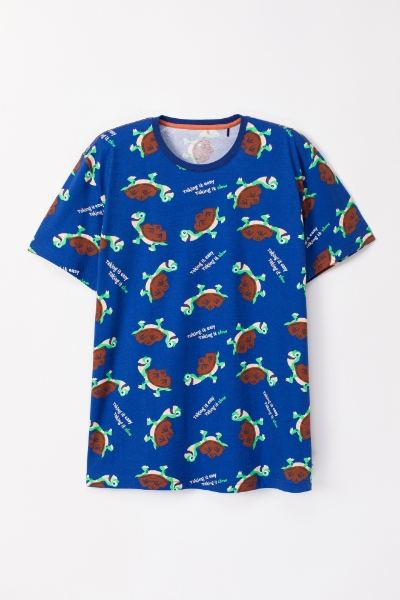 Resim Erkek Pijama-Pza - 911-Kaplumbağa Baskılı Lacivert