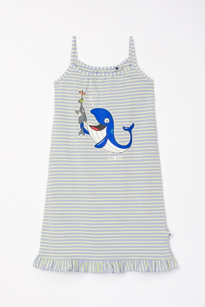 Resim 2-8 Kız Çocuk Gecelik-Dzb - 916-Balina Temalı Çizgili Mavi