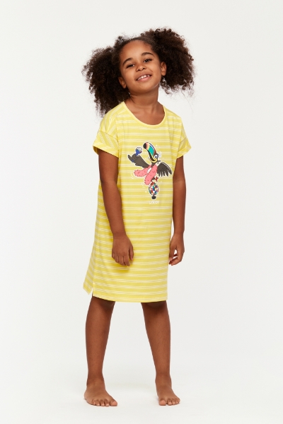 Resim 2-8 Kız Çocuk Gecelik-Dza - 918-Tukan Temalı Çizgili Sarı