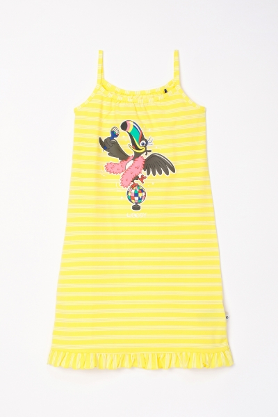 Resim 10-16 Kız Çocuk Gecelik-Dzb - 918-Tukan Temalı Çizgili Sarı