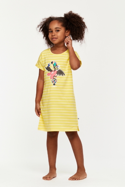 Resim 10-16 Kız Çocuk Gecelik-Dza - 918-Tukan Temalı Çizgili Sarı