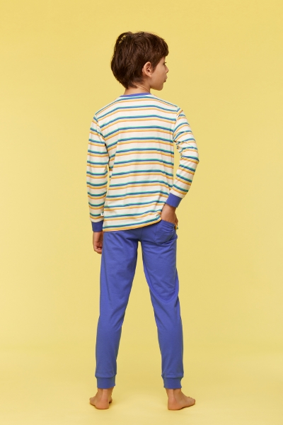 Resim 2-8 Yaş Erkek Çocuk Pijama-Plc - 908-Tukan Temalı Çizgili Mavi