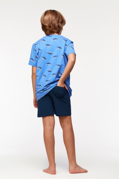 Resim 10-16 Yaş Erkek Çocuk Pijama-Qpa - 928-Balina Temalı Baskılı Mavi