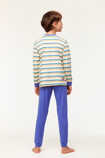 Resim 10-16 Yaş Erkek Çocuk Pijama-Plc - 908-Tukan Temalı Çizgili Mavi