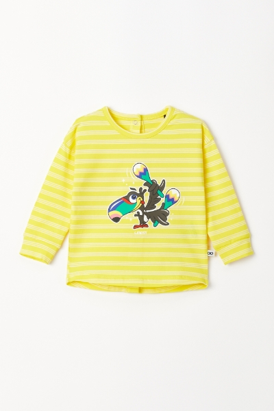 Resim Pamuklu Kız Bebek Pijama-Pzb - 918-Tukan Temalı Çizgili Sarı