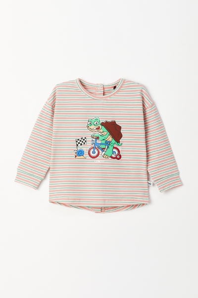 Resim Pamuklu Kız Bebek Pijama-Pzb - 917-Kaplumbağa Temalı Çizgili Pembe