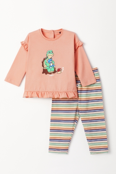 Resim Pamuklu Kız Bebek Pijama-Plg - 491-Pudra Pembesi