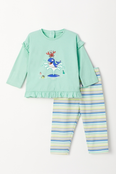 Resim Pamuklu Kız Bebek Pijama-Plg - 702-Su Yeşili