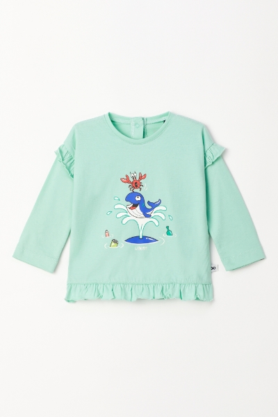 Resim Pamuklu Kız Bebek Pijama-Plg - 702-Su Yeşili