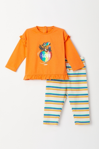Resim Pamuklu Kız Bebek Pijama-Plg - 539-Papaya Rengi