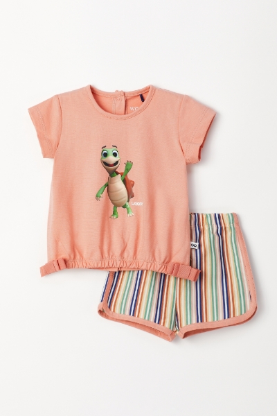 Resim Pamuklu Kız Bebek Pijama-Bst - 491-Pudra Pembesi