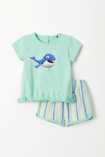 Resim Pamuklu Kız Bebek Pijama-Bst - 702-Su Yeşili