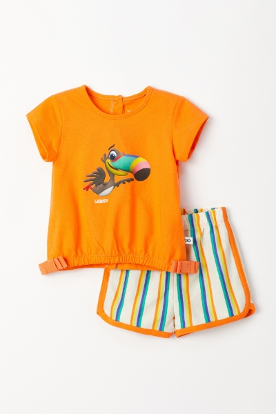 Resim Pamuklu Kız Bebek Pijama-Bst - 539-Papaya Rengi