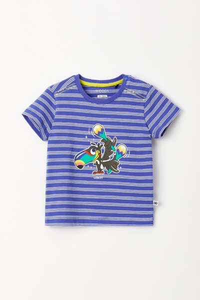 Resim Pamuklu Erkek Bebek Pijama-Pza - 915-Tukan Temalı Çizgili Ekru