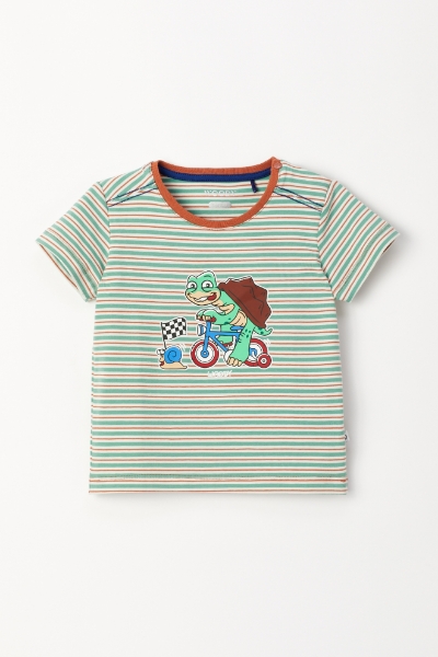 Resim Pamuklu Erkek Bebek Pijama-Pza - 914-Kaplumbağa Temalı Çizgili Turuncu