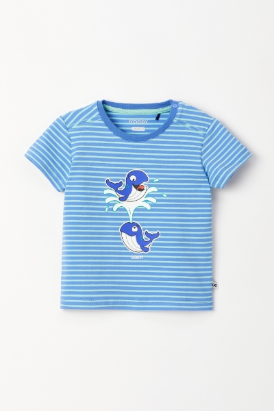 Resim Pamuklu Erkek Bebek Pijama-Pza - 913-Balina Temalı Çizgili Mavi