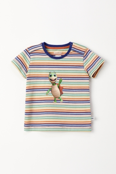 Resim Pamuklu Erkek Bebek Pijama-Pus - 906-Kaplumbağa Temalı Çizgili Turuncu