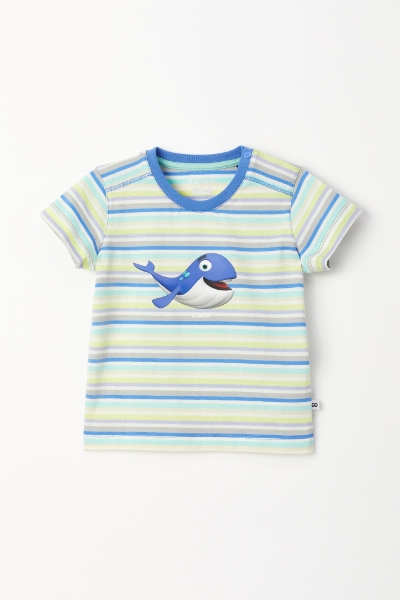 Resim Pamuklu Erkek Bebek Pijama-Pus - 904-Balina Temalı Çizgili Mavi