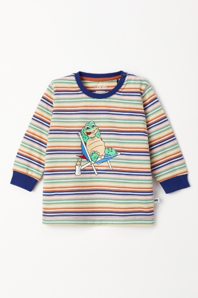 Resim Pamuklu Erkek Bebek Pijama-Plc - 906-Kaplumbağa Temalı Çizgili Turuncu