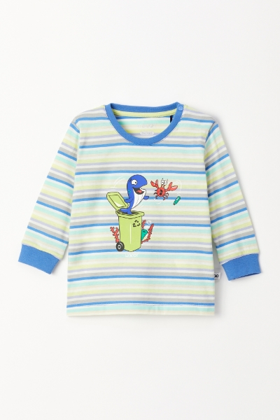 Resim Pamuklu Erkek Bebek Pijama-Plc - 904-Balina Temalı Çizgili Mavi