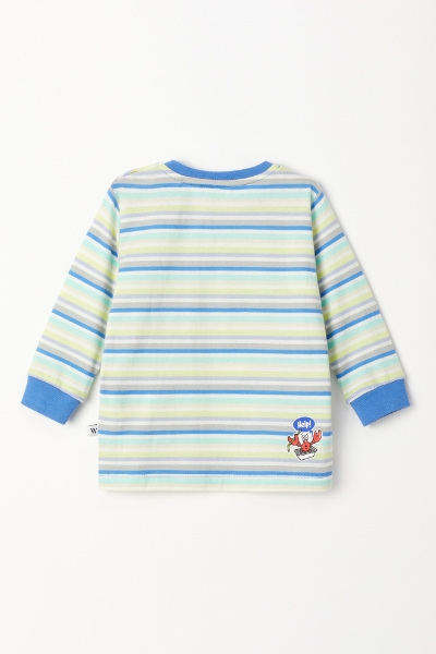 Resim Pamuklu Erkek Bebek Pijama-Plc - 904-Balina Temalı Çizgili Mavi