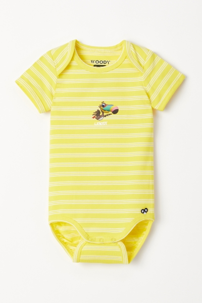 Resim Pamuklu Bebek Body-Res - 918-Tukan Temalı Çizgili Sarı