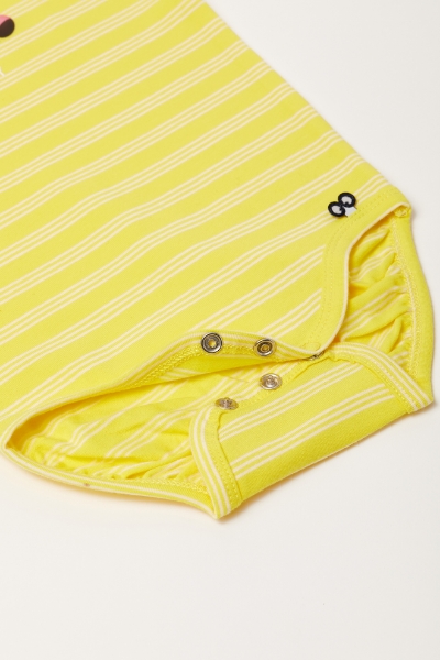 Resim Pamuklu Bebek Body-Res - 918-Tukan Temalı Çizgili Sarı