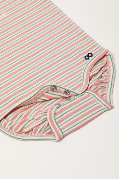 Resim Pamuklu Bebek Body-Res - 917-Kaplumbağa Temalı Çizgili Pembe