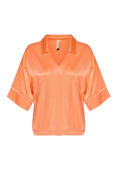 Resim V Dekolteli Saten Bluz-Xxd - 542-Çöl Çiçeği Pembesi