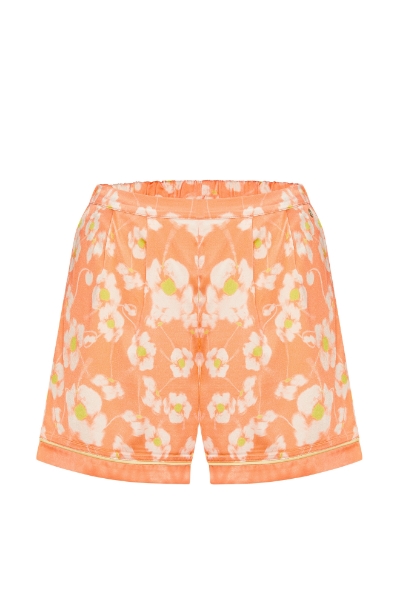 Resim Paça Detaylı Saten Şort-Xxb - 996-Çiçek Baskılı