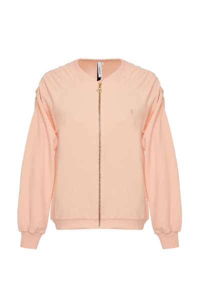 Resim Fermuarlı Bomber Swaetshirt-Mlb - 523-Şeftali Pembesi