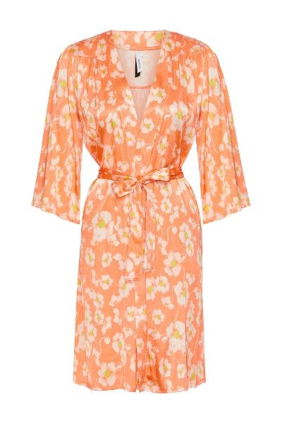 Resim Kuşaklı Saten Sabahlık-Xne - 996-Çiçek Baskılı